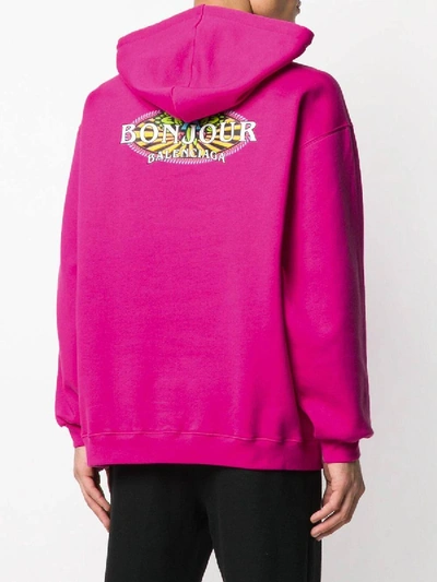 Shop Balenciaga Bonjour Logo Patch Hoodie In Pink