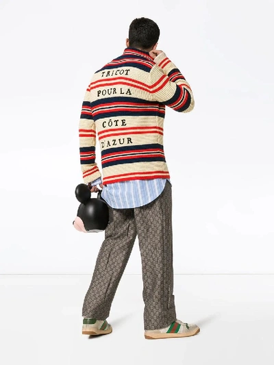 Shop Gucci Rear Applique Striped Sweater In Multicolor