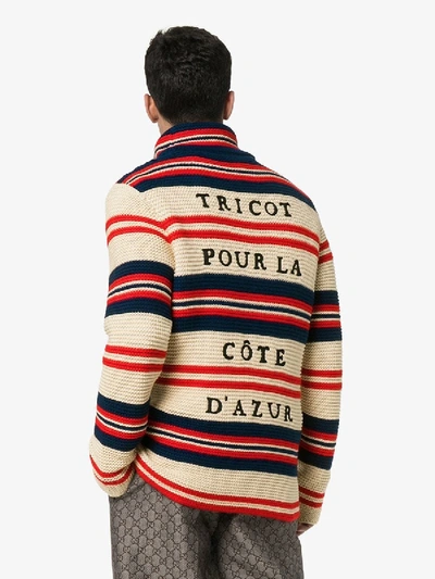 Shop Gucci Rear Applique Striped Sweater In Multicolor