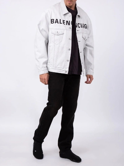 Shop Balenciaga Front Logo Denim Jacket Cement Grey
