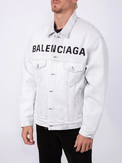 Shop Balenciaga Front Logo Denim Jacket Cement Grey