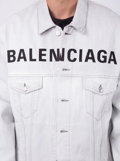 Shop Balenciaga Front Logo Denim Jacket Cement Grey