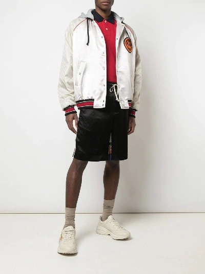 Shop Gucci Acetate Bomber Jacket With Lyre Patch In Pink