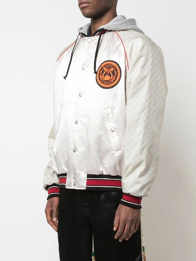 Shop Gucci Acetate Bomber Jacket With Lyre Patch In Pink