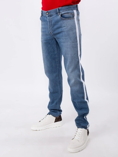 Shop Balmain White Side Band Slim-fit Jeans