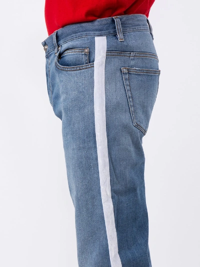 Shop Balmain White Side Band Slim-fit Jeans
