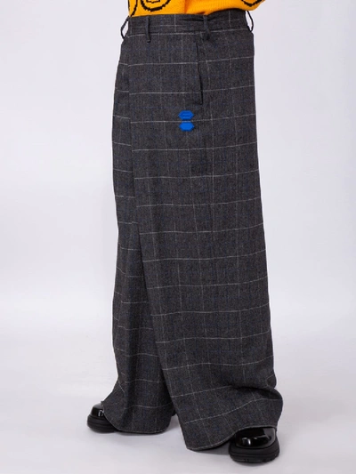 Shop Off-white Grey Check Print Trousers