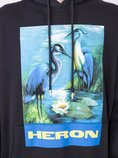 Shop Heron Preston Black And Blue Graphic Print Logo Hoodie