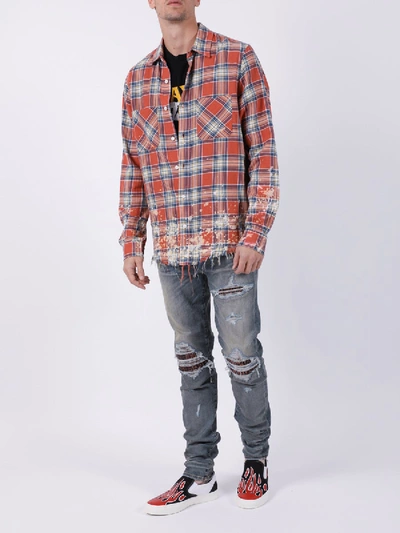 Shop Amiri Splatter Plaid Shirt Red