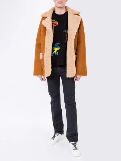 Shop Duo Graphic Print Sheepskin Jacket In Brown