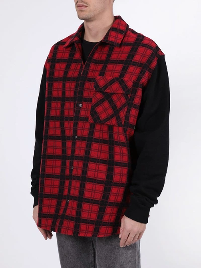 Shop Off-white Plaid Paneled Shirt Red