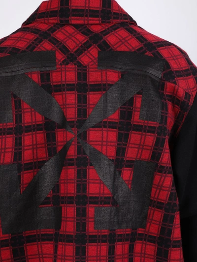 Shop Off-white Plaid Paneled Shirt Red