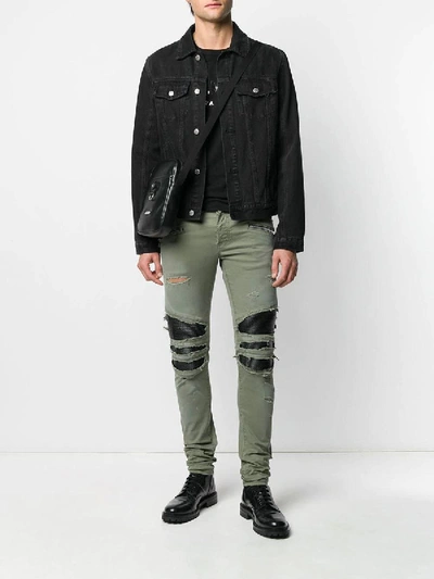 Shop Balmain Distressed Khaki Green Pants