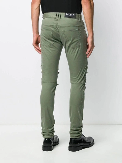 Shop Balmain Distressed Khaki Green Pants