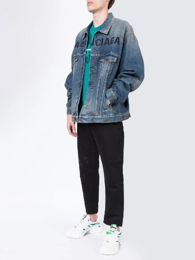 Shop Balenciaga Front Logo Denim Jacket