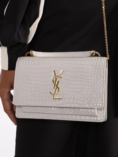 Shop Saint Laurent Ysl Sunset Monogram Bag, White Croc