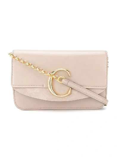 Shop Chloé C Ring Shoulder Bag In Grey