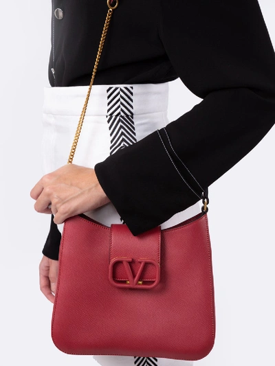 Shop Valentino Logo Clasp Shoulder Bag Rose In Red