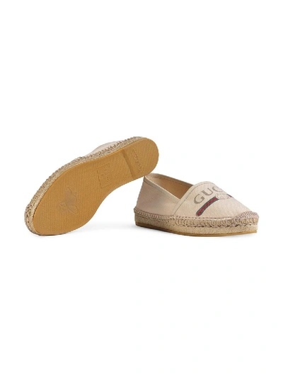 Shop Gucci Logo Canvas Espadrille In Neutral