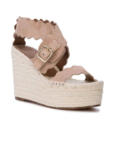 Shop Chloé Neutral Leather Wedge Sandals