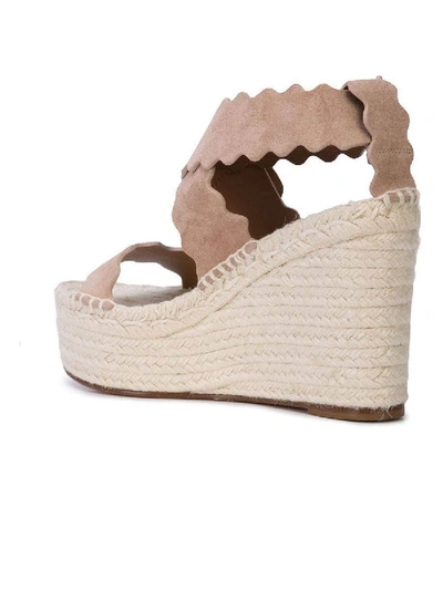 Shop Chloé Neutral Leather Wedge Sandals