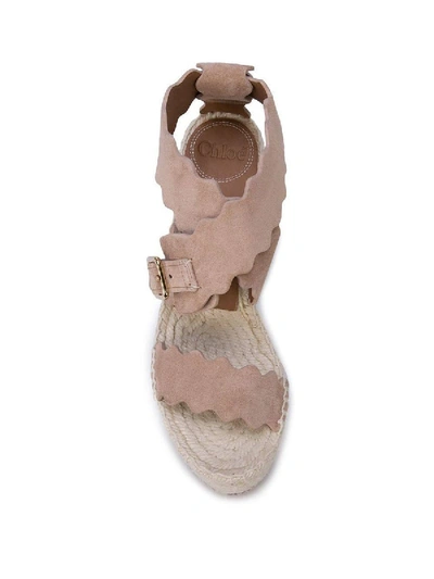 Shop Chloé Neutral Leather Wedge Sandals