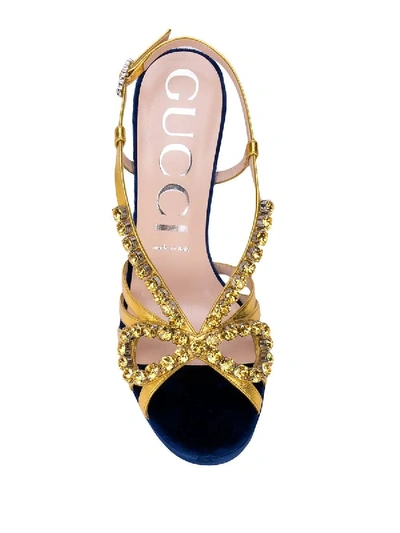 Shop Gucci Crystal Embellished Sandals In Blue