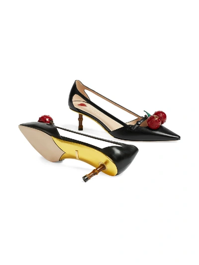 Shop Gucci Leather Cherry Pumps In Black