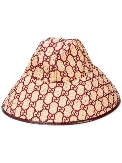 Shop Gucci Wide Brim Gg Straw Hat In Neutral