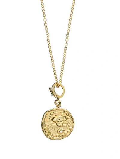Shop Azlee Karkinos Small Diamond Coin Neklace In Gold