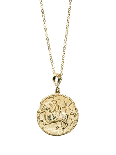 Shop Azlee Limited Edition Large Pegasus Diamond Coin Necklace In Gold