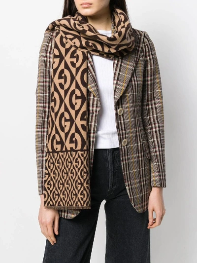 Shop Gucci G Rhombus Scarf In Brown