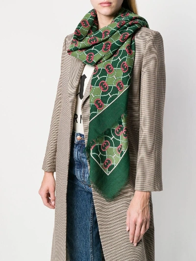 Shop Gucci Green Logo Scarf