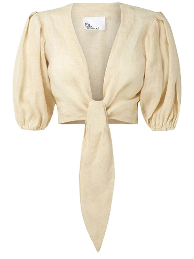 Shop Lisa Marie Fernandez Cropped Pouf Tie Blouse Natural