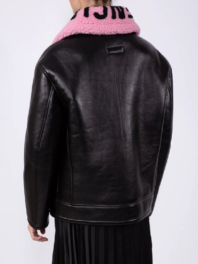 Shop Balenciaga Contrast Collar Leather Jacket In Black