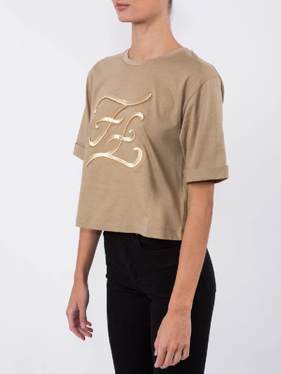 Shop Fendi Karligraphy T-shirt Beige In Neutral
