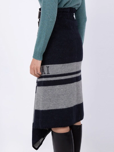 Shop Sacai Navy Double Buckle Skirt