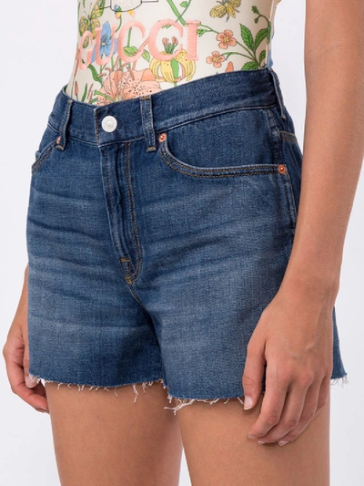 Shop Gucci Floral Embroidered Denim Shorts In Blue