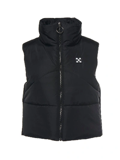 Shop Off-white Sleeveless Crop Puffer Vest In Black