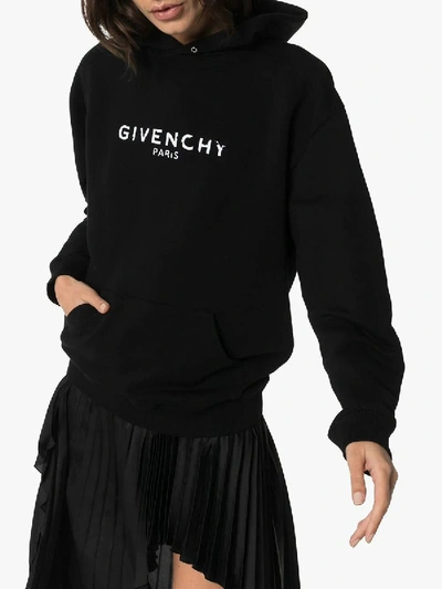 Shop Givenchy Distressed Logo Print Hoodie Black