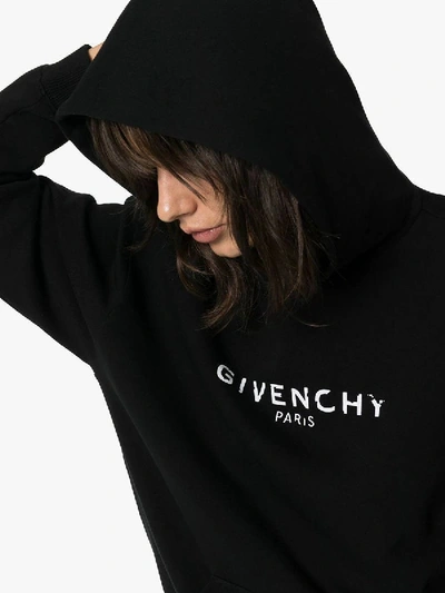 Shop Givenchy Distressed Logo Print Hoodie Black