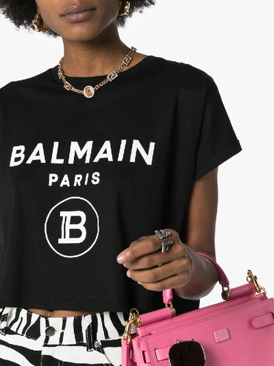 Shop Balmain Cropped Logo T-shirt Black