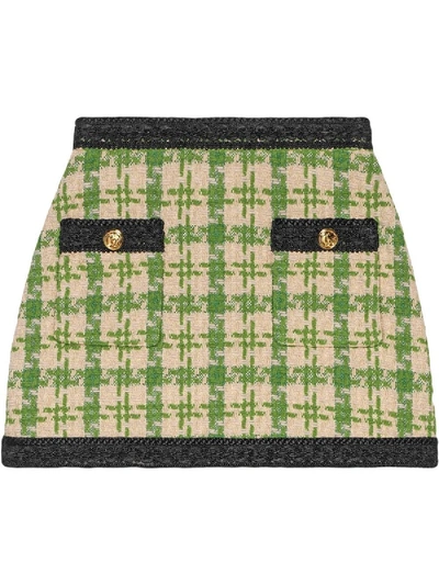 Shop Gucci Houndstooth Mini Skirt In Green
