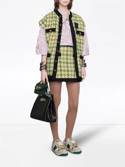 Shop Gucci Houndstooth Mini Skirt In Green