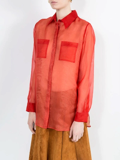 Shop Ferragamo Burnt Orange Silk Shirt Red