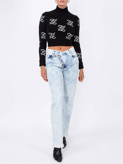 Shop Fendi Ff Karligraphy Knitted Jumper Black