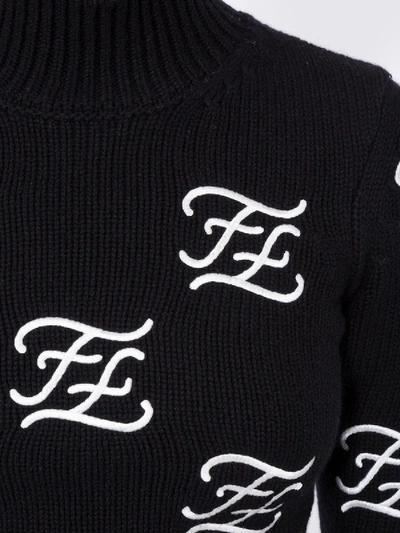 Shop Fendi Ff Karligraphy Knitted Jumper Black