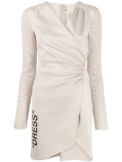 Shop Off-white Ribbed Sleeve Ruched Dress