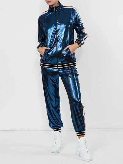 Shop Gucci Logo Stripe Track Jacket In Blue