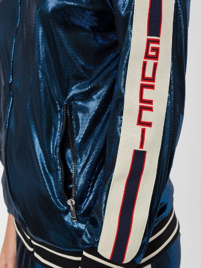 Shop Gucci Logo Stripe Track Jacket In Blue